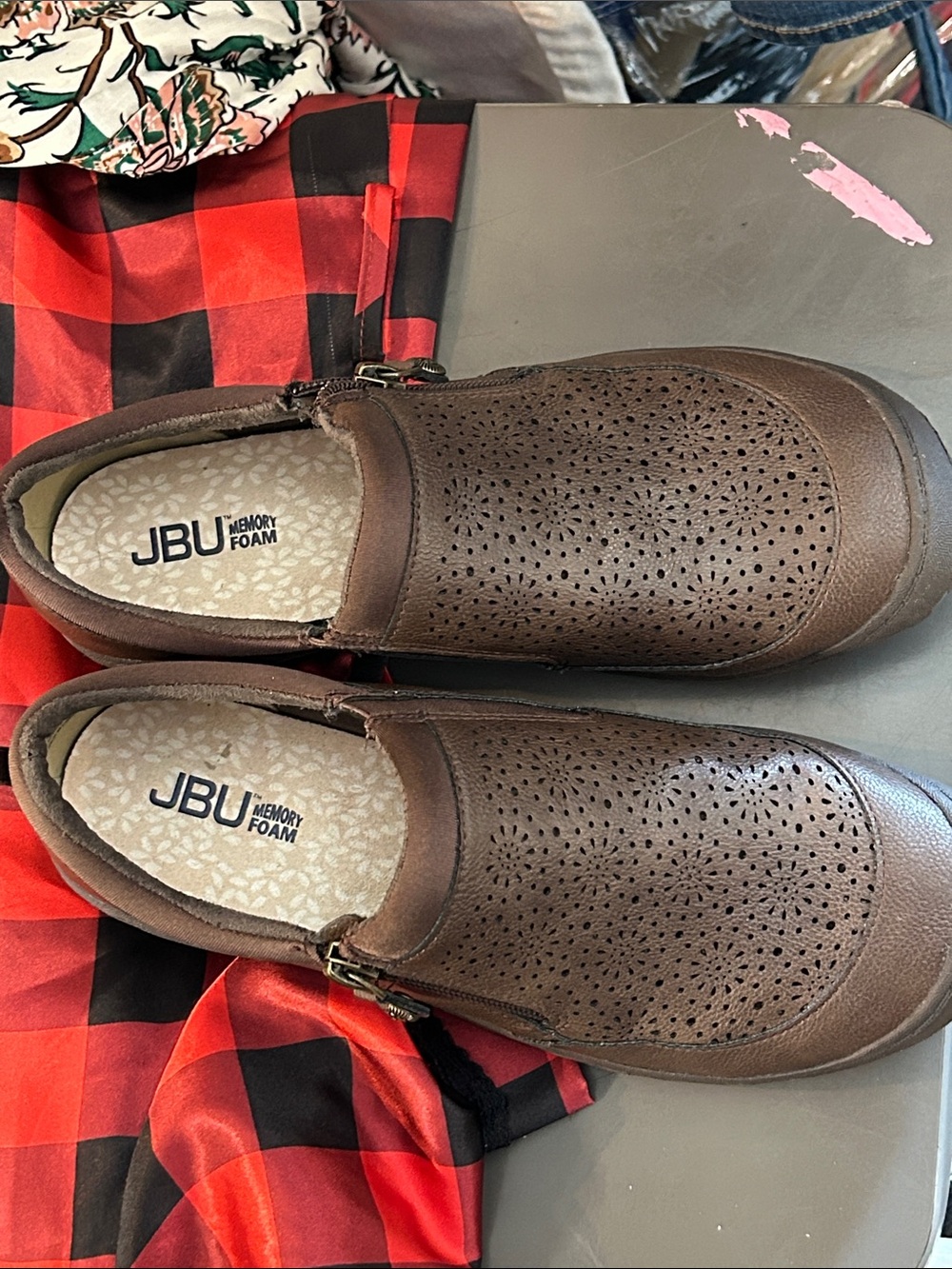 JBU Brown Perforated Slip-On Loafers with Memory Foam (OLISHB)